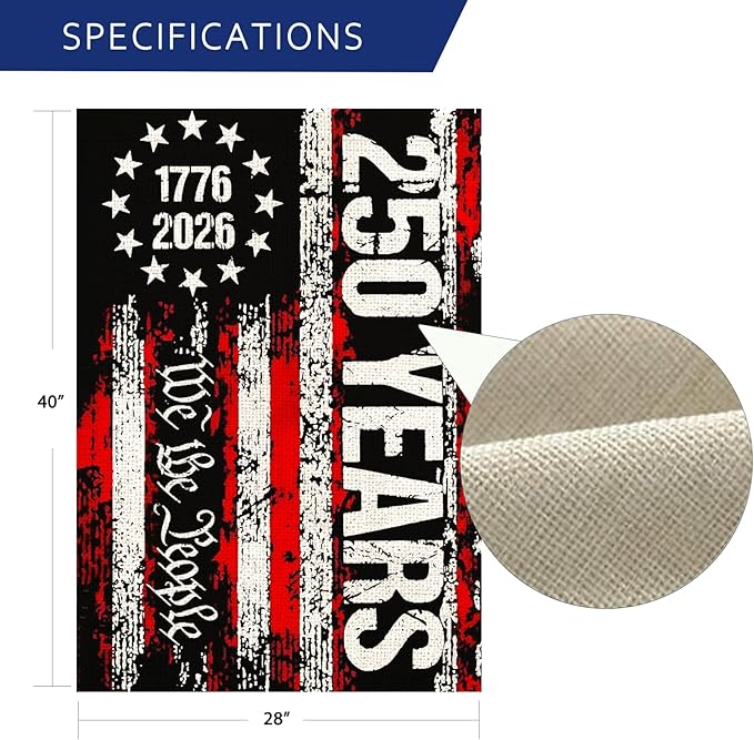 250 Anniversary Usa Garden Flags for Outside,250 Anniversary USA Flag Patriotic 4th of July Decorations We the People 1776-2026 Yard Flags Double Sided Waterproof Flag Outdoor Banner 28x40 Inch 250 Year American Flag