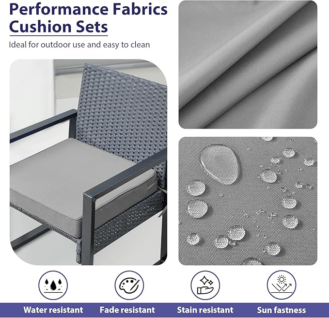 IPYNBAP Outdoor Chair Cushions Set of 4 -Waterproof Outdoor Seat Cushions for Patio Furniture, Patio Chair Cushion with Handle and Ties, Square Out Door Chair Pads,19" x 19" x 3", Grey