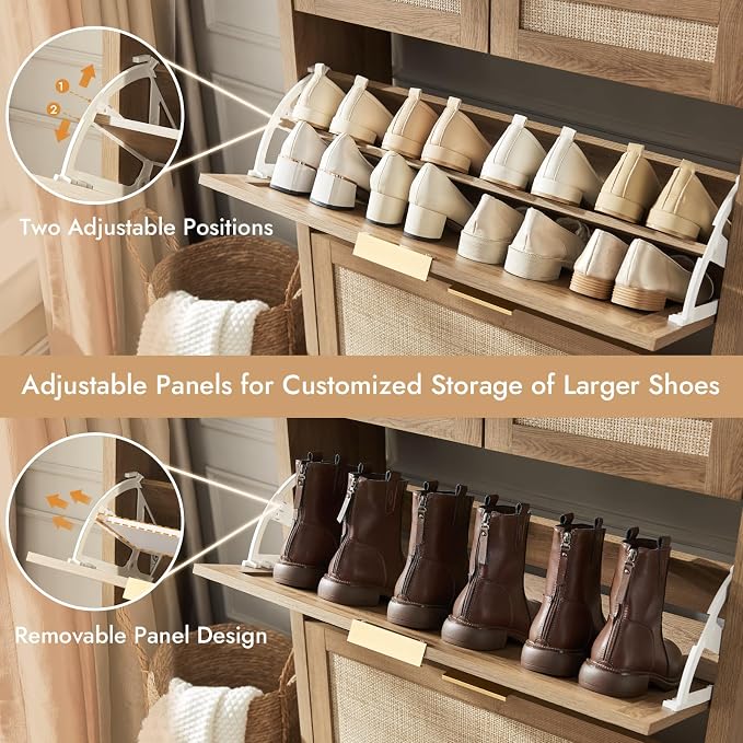 HOKYHOKY Rattan Shoe Storage Cabinet with 2 Drawers & 2 Flip Drawers