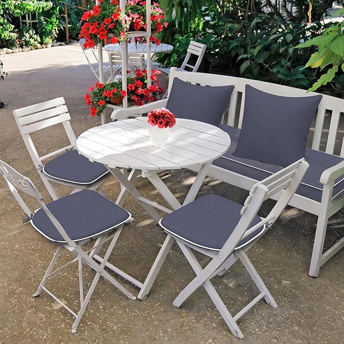 DYTXIII Set of 4 Outdoor Chair Cushions with Ties,Water Repellent Patio Chair Pads 17"x 16" for Outdoor Furniture,Round Corner Seat Cushions for Garden Yard Kitchen Textured Navy