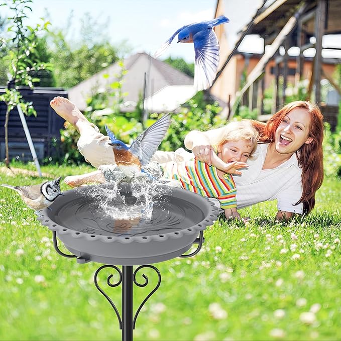 Birdbaths for Outdoors,40In Garden Birdbath with 12" Removable Plastic Bowl,Bird Baths Feeder with Sturdy 5 Prongs Base for Outdoor Garden Patio Yard Lawn Decor (Gray)