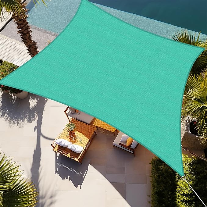 Shade&Beyond Custom 14'x14' Sun Shade Sail Canopy Rectangle UV Block Breathable Curved Sunshade for Backyard Yard Deck Outdoor Facility and Activities, Turquoise (We Make Custom Size)