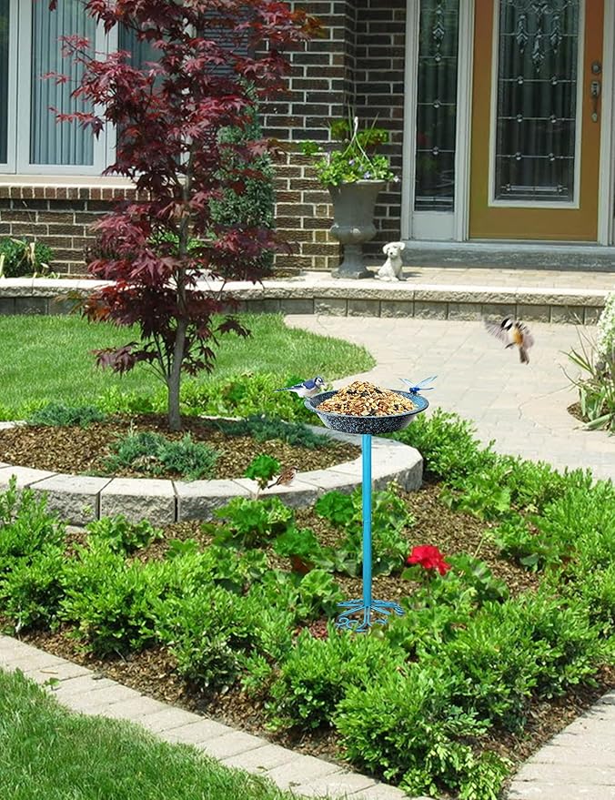 SAC SMARTEN ARTS Freestanding Bird Bath for Outside Metal Birdbaths Birdfeeder Bowl with Metal Stake Spa Bird Feeder Standing for Garden Patio Yard Lawn Décor 25.5 Inch Height