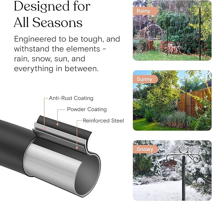 Brightech 2-Pack 10FT String Light Poles for Outdoor Use, Heavy Duty Metal Poles with Fork Base for Hanging Patio Lights, Adjustable for Garden, Backyard, Porch, or Fence Lighting Decor