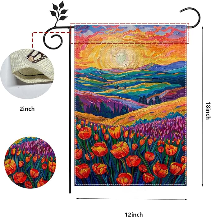 Spring Summer Tulip Lavender Floral Garden Flag for Outside 12x18 Inch Double Sided Burlap Outdoor Yard Flag Decorations for Home