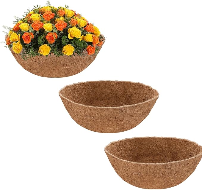3 Pcs 16in Round Coco Liner for Hanging Basket Wall Planter Replacement Coco Coir Liner for Window Box, 100% Natural Coconut Fiber Fence Flower Baskets Pot for Porch, Patio & Garden (3, 16 inch)