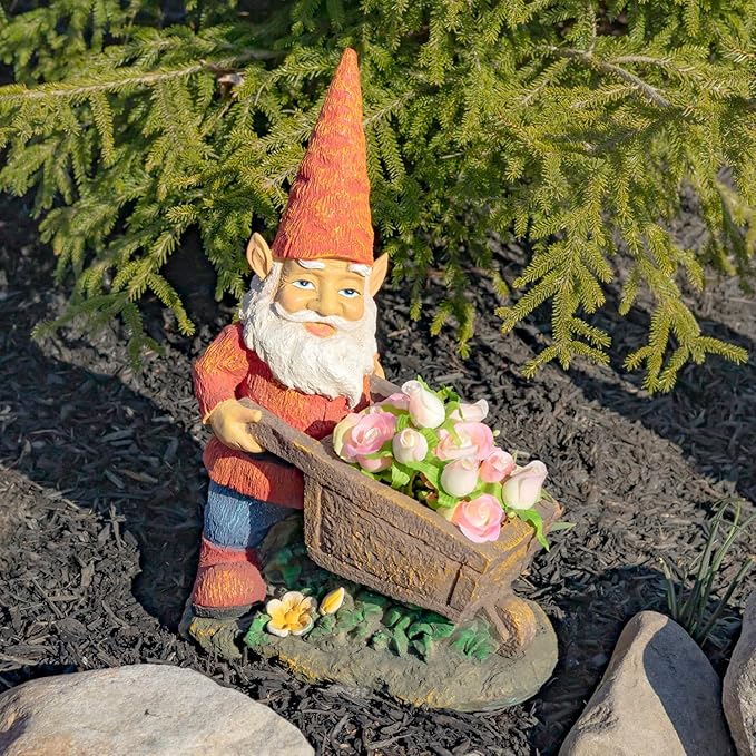 Zaer Ltd. Classic Spring Gnome Garden Statue in Assorted Styles (Gnome with Wheelbarrow)