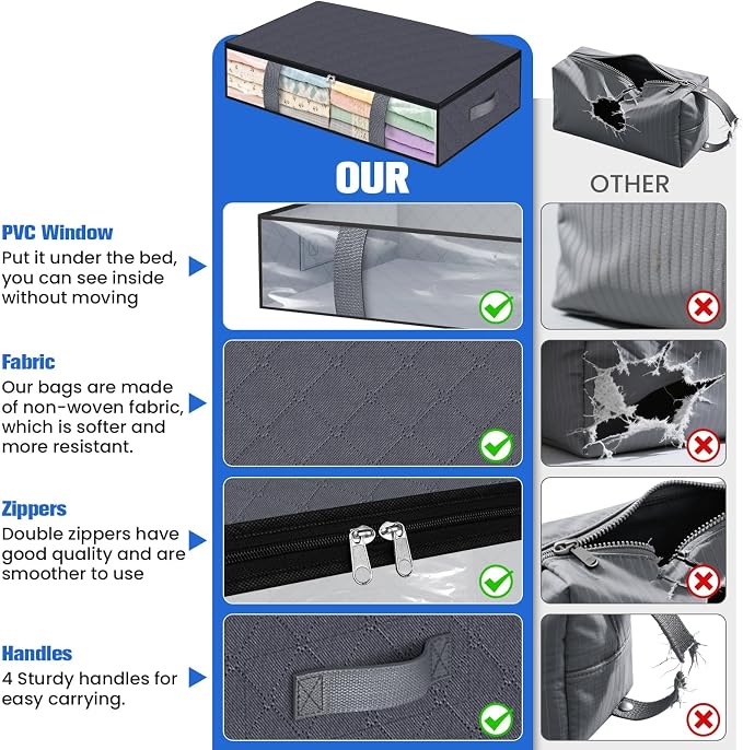 TasticTotes 6 Pack Under Bed Storage Containers, 75L Blanket Storage Bags