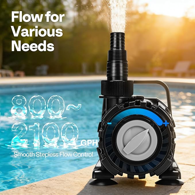 VIVOHOME 120W Adjustable Flow Submersible Water Pump, 800-2100GPH Stepless Flow Control, 16ft Max Lift, 180° Seamless Adjustable Nozzle and Barrier Pump Bag for Pond, Aquarium, Fountain, Waterfall