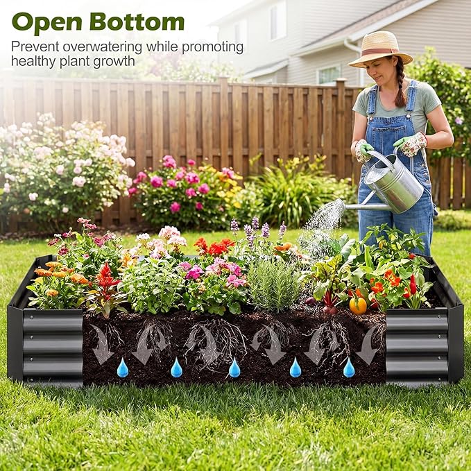 S AFSTAR Raised Garden Bed with Cover, 6FT x 3FT x 3FT Galvanized Bottomless Garden Bed with Greenhouse & Dual Roll-Up Screen Windows, Outdoor Metal Planter Box Kit with Cover (Black & Clear)
