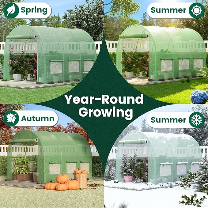 Greenhouse, 13'×8'×7' Walk-in Greenhouses for Outdoors, Large Plant Hoop Green House with 6 Ventilated Mesh Windows, Green Houses for Outside Heavy Duty with Reinforced Frame & High Strength PE Cover
