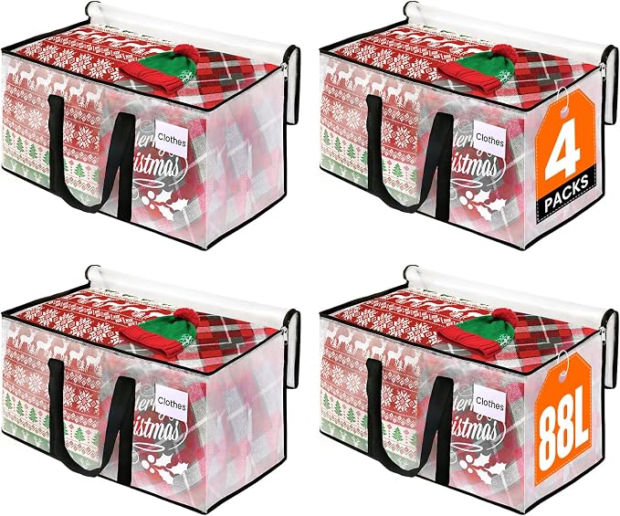 RoomHacks Moving Bags, Heavy Duty Large Storage Bags, 88L, 4 Pack, Clear