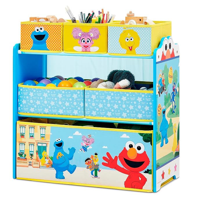 Delta Children - Sesame Street Design & Store 6 Bin Toy Storage Organizer - Greenguard Gold Certified, Blue