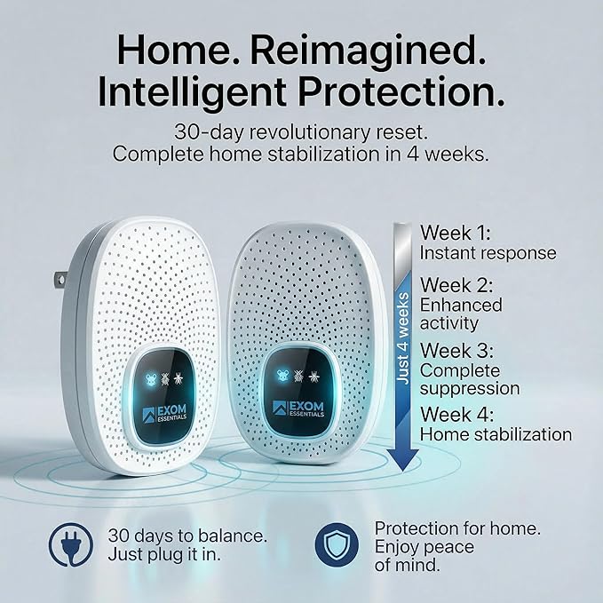 GRX-25 Ultrasonic Pest Control 4-Pack: Indoor Plug-in Mice, Rodent, Squirrel, Insect Repellent & Roach, Ant, Spider,Bats, Bed Bug, Squirrel, Flea and Mouse Trap Alternative for Home