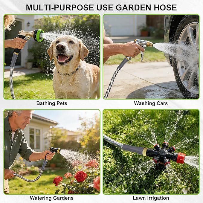 Short Metal Water Hose 6ft,Stainless Steel Garden Hose with Male & Female Connectors,Kink-Free Leakproof Flexible Hose Extension Adapter Water Pipe Extender for Hose Reel,Yard,Lawn,RV,Outdoor,Faucet