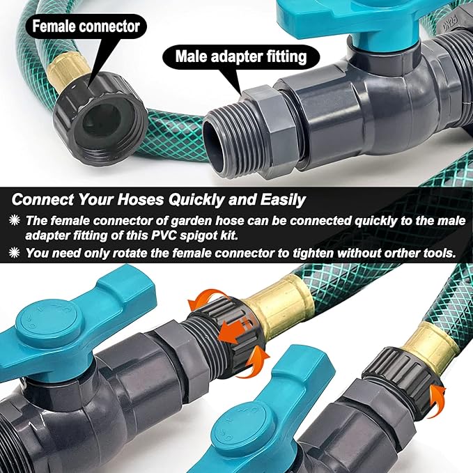 Rain Barrel Spigot Kit with an Hole Saw Include PVC Bulkhead Fitting Ball Valve Thread Seal Tape and Garden Hose Male Threaded Adapter(3/4" Male) for 3/4" Female Threaded Connector(3/4 inch)