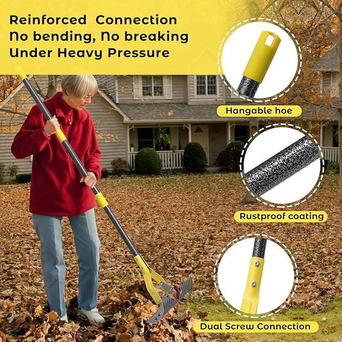 Thatch Rake,55 Inch Garden Thatching Rake for Grass Removal, 15 Inch Wide Heavy Duty 19 Teeth Steel Metal Garden Leaf Rakes,Landscaping Raking Garden Tools for Lawn Care Loosening Leveling Soil Mulch