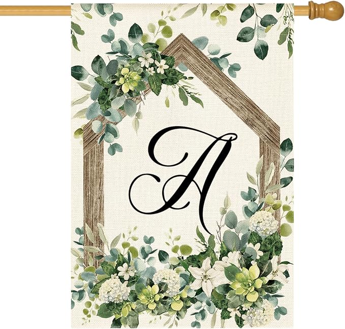 AVOIN colorlife Initial Letter A Monogram House Flag 28x40 Inch Double Sided Outside, Spring Floral Family Last Name Yard Decoration