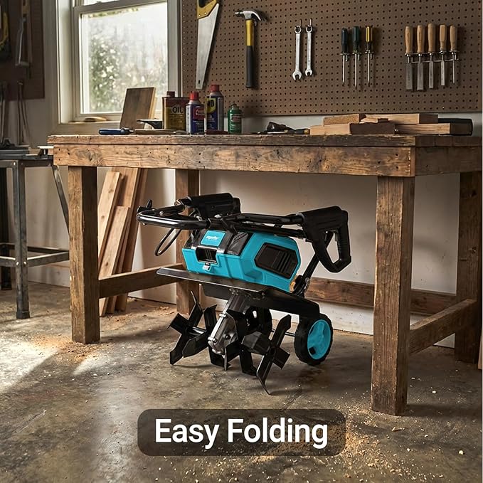 36V Brushless Cordless Tiller Cultivator Compatible with Makita 18V Battery(Tool Only), Electric Garden Tiller w/16 Steel Tines, 14.2" Tilling Width, 8.7" Depth, Safety Lock, Portable Rototiller