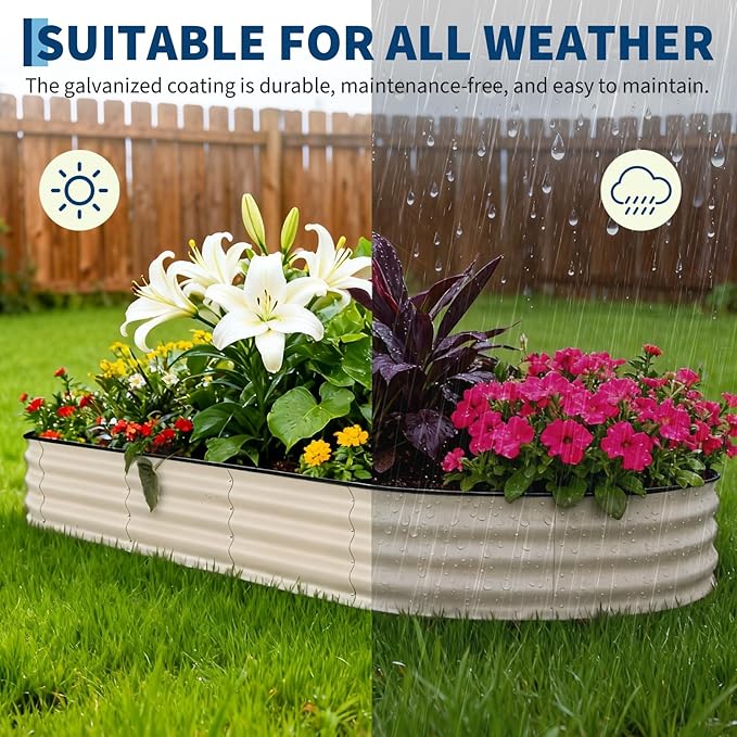 GarveeLife 2 Pcs Raised Garden Beds Outdoor 8x4x1.5 ft - Galvanized Steel Planter Box for Vegetables, Flowers, Rust-Resistant, Easy Assembly Raised Beds, Durable Planters for Outdoor Plants, Beige