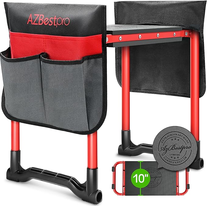 AZBESTPRO Garden Kneeler and Seat Heavy Duty,Upgraded Foldable Gardening Stool Widened to 10" Stable Wear-Resistant Prevent Knee and Back Pain, Bench High-End 2 Large Tool Bags Gift for Women