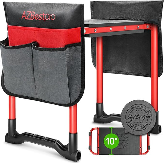 AZBESTPRO Garden Kneeler and Seat Heavy Duty,Upgraded Foldable Gardening Stool Widened to 10" Stable Wear-Resistant Prevent Knee and Back Pain, Bench High-End 2 Large Tool Bags Gift for Women