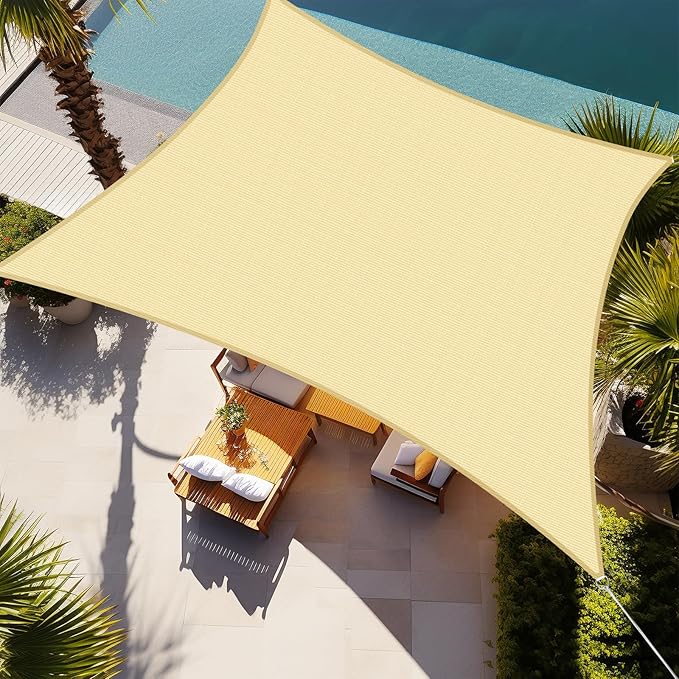 Shade&Beyond Custom 14'x14' Sun Shade Sail Canopy Rectangle UV Block Breathable Curved Sunshade for Backyard Yard Deck Outdoor Facility and Activities, Beige (We Make Custom Size)
