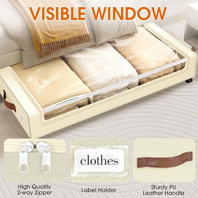 Under Bed Storage with Wheels 3Pack Storage Containers with Clear Window