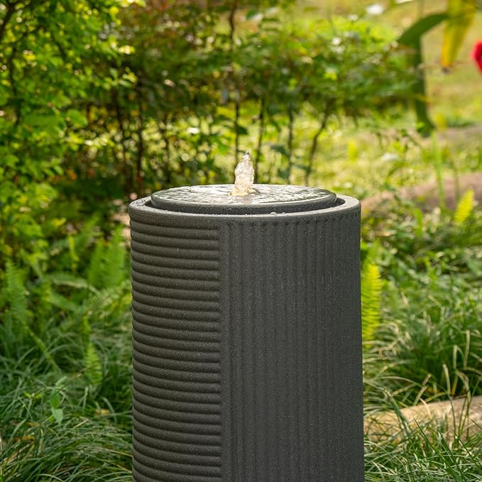 23.22” H Outdoor Water Fountain Made with Eco-Friendly Recyclable Materials, Polyethylene Round Bubbler Water Fountain Outdoor, Garden Decor with LED Light for Patio, Porch, Backyard