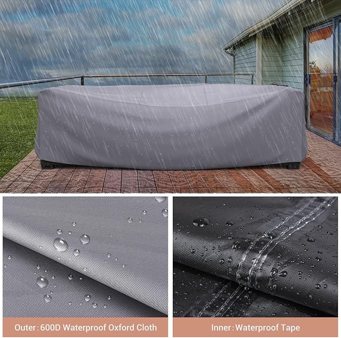 Mrrihand Heavy Duty Patio Furniture Covers, Outdoor Furniture Covers Waterproof Sectional Sofa Set , Patio Table and Chair Set Cover 124"L×71"W×29"H,Grey