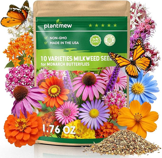 Milkweed Seeds for Monarch Butterflies – Wildflower Seeds Mix 18000+ Seeds (1.76 oz), Perennial Pollinator Garden Flowers, Attract Bees, Butterflies & Hummingbirds, Easy to Grow