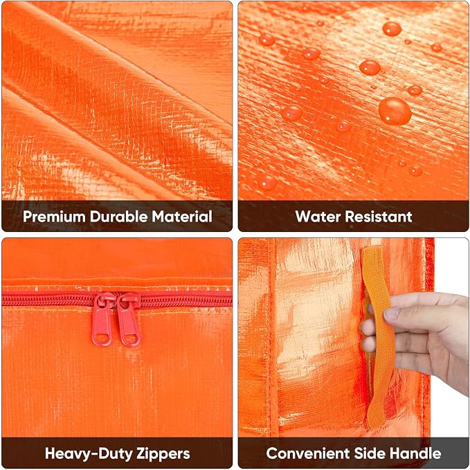 BALEINE 6-Pack Oversized Moving Bags with Reinforced Handles, Heavy-Duty Storage Tote for Clothes, Moving Supplies (Orange, 6-Pack)