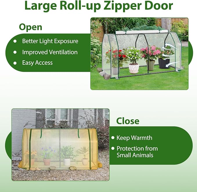 Mini Greenhouse, Portable Garden Greenhouse with All-Weather PE Cover & Zippered Roll-up Door, Indoor & Outdoor Green House for Vegetables, Flowers, Fruits & Herbs