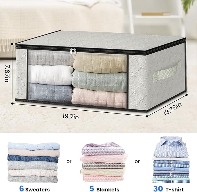 HomeHacks 10-Pack Clothes Organizer Storage Bags, 35L Storage Bins, White