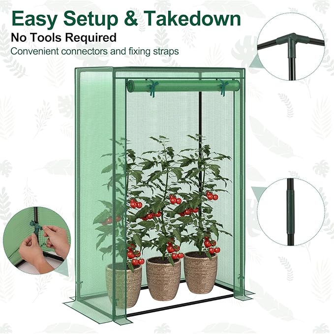 LDAILY Mini Greenhouse, 39" x 20" x 59" Portable Gardening Green House with PE Cover, Heavy Duty Metal Frame & Roll-Up Zipper Door, Small Greenhouses for Outdoors, Indoor, Garden & Backyard