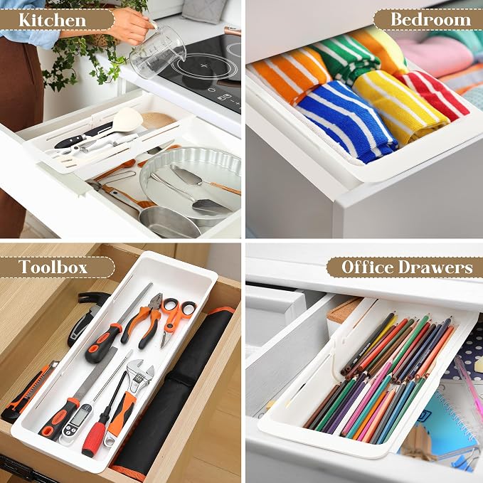 1 Pack Deep Drawer Organizer Adjustable Storage Bin(17.4-27.6")