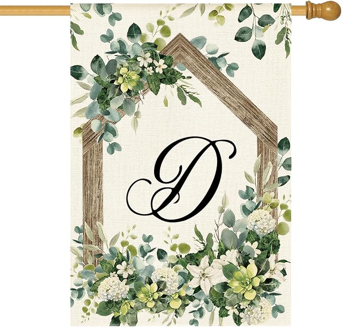 AVOIN colorlife Initial Letter D Monogram House Flag 28x40 Inch Double Sided Outside, Spring Floral Family Last Name Yard Decoration