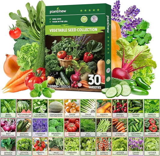 30 Heirloom Vegetable Seeds for Planting, 12,000+ Garden Seeds - Non-GMO Vegetable, Herb, Fruit Seeds - Survival Seed Vault with Tomato, Basil, Lettuce, Bean, Pepper, Squash and More