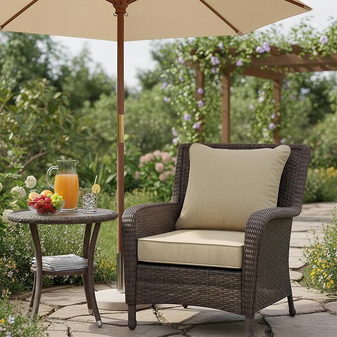 Summsun Outdoor Chair Cushions 22 x 22 Inch, Faux Linen Patio Furniture Cushions, Water Resistant Backrest and Deep Seat Cushion Set with Straps, Removable Cover, Non-Slip Bottom, Nature