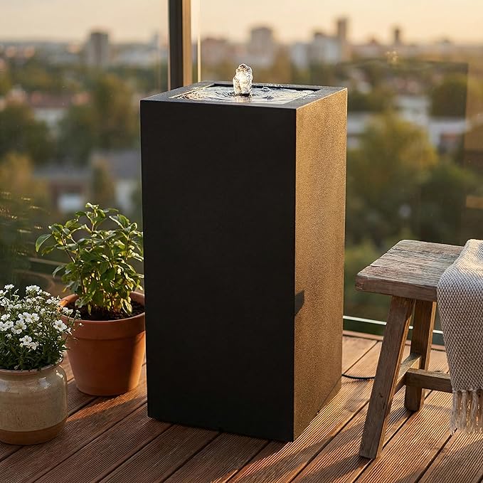 Sunnydaze Outdoor Water Fountain with LED Light - Modern Rectangle Bubbler Water Feature with Pump - 29.5" H - for Patio, Garden, Deck, Relaxation and Stress Relief - Black