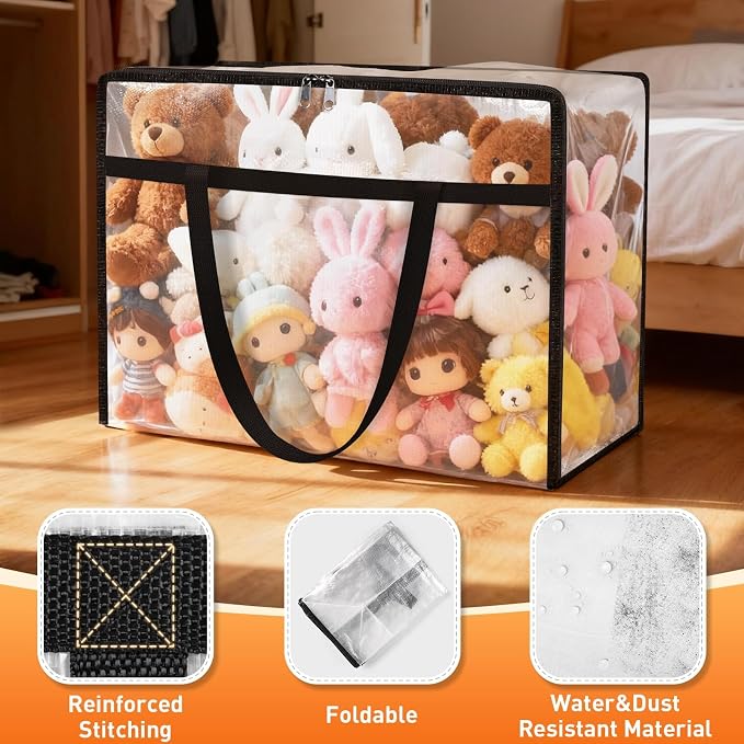 8 Packs 60L Clear Under Bed Storage Containers, Large Clothes Storage Bags