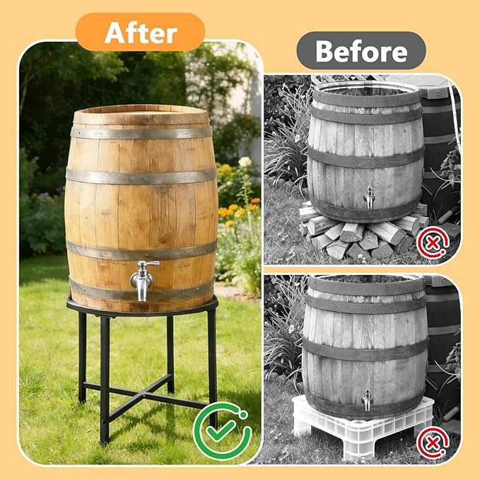 Stainless Steel Rain Barrel Stand, Rain Water Collection Barrel Stand, Heavy Duty Water Collection Base for 45/50/55 Gallon Plastic Rain Barrel
