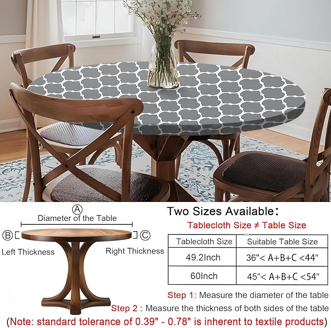 Fitted Round Tablecloth Waterproof Table Cloth Vinyl Indoor Outdoor Circle Cover for 36-44" Tables Dining Kitchen Apartment Home Party Gear Gifts Summer Fall Patio Picnic Camping Essentials
