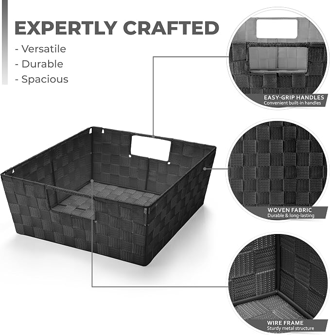 Sorbus Baskets for Organizing, Woven Storage Set (Set of 3, Black)
