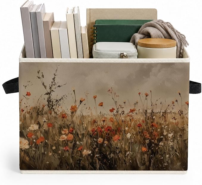 Moody Vintage Wildflower Storage Bins Box with Handles