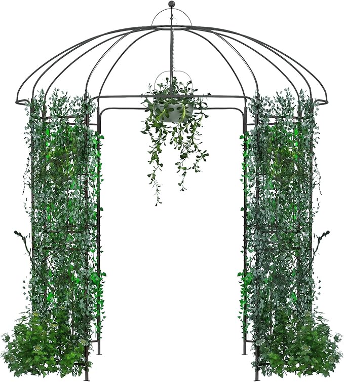 French Style Birdcage Shape Heavy Duty Gazebo,9'Highx 6‘6" Wide,Pergola Pavilion Arch Arbor Arbour Plants Stand Rack for Wedding Outdoor Garden Lawn Backyard Patio,Climbing Vines,Roses,Dark Rust