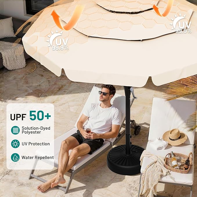 AreShark 10FT 3-Tiers Patio Umbrella with Valance, Outdoor Umbrellas with Crank/Tilt, Table Market Umbrella Vented w/ 8 Sturdy Ribs for Garden, Deck, Backyard, and Pool, Cream White