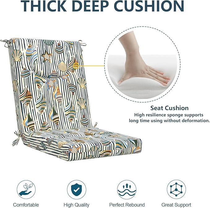DYTXIII Outdoor High Back Chair Cushions Set of 2, 44x20 in Water Repellent Patio Seat Cushions with Elastic Sponge, All Weather Cushions for Rocking, Dining Chairs, Patio Furniture - Crayon Shells