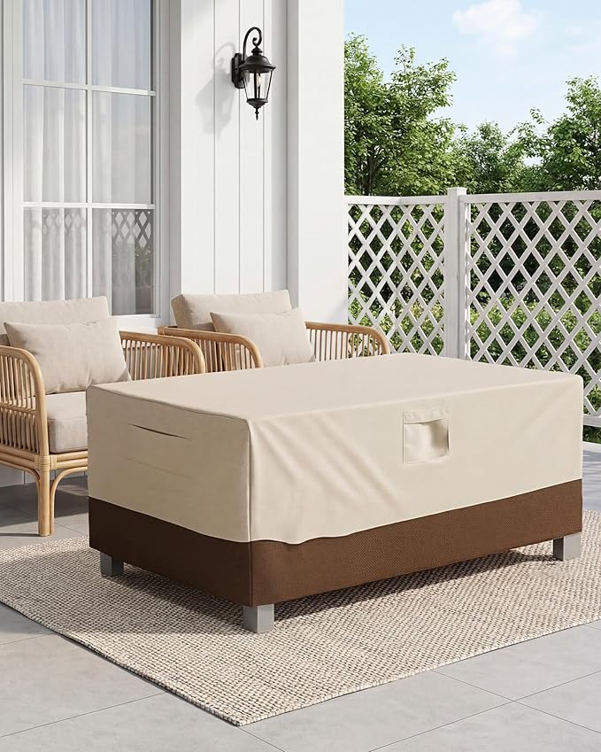Vailge Rectangular/Oval Patio Table Cover, Heavy Duty and Waterproof Outdoor Lawn Patio Furniture Covers (Beige&brown, 42"Lx24"Wx16"H)