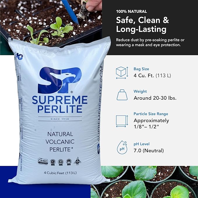 Supreme Perlite Coarse Horticultural Perlite for Potting and Gardening, 4 Cu Ft Bag - Garden and Plant Accessories for Indoor or Outdoor Use - Ideal for Seed Starting, Propagation and Soil Aeration